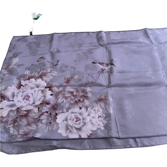 Lavender Floral & Bird Jacquard Wrap - Women's Scarf - Picture 2 of 4